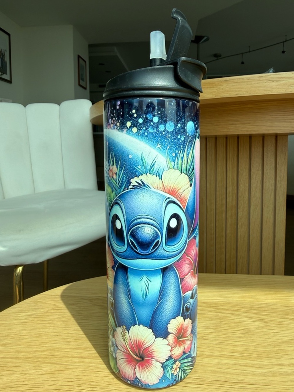 Disney Blue Stitch‎ Stainless Travel Bottle with Floral Design